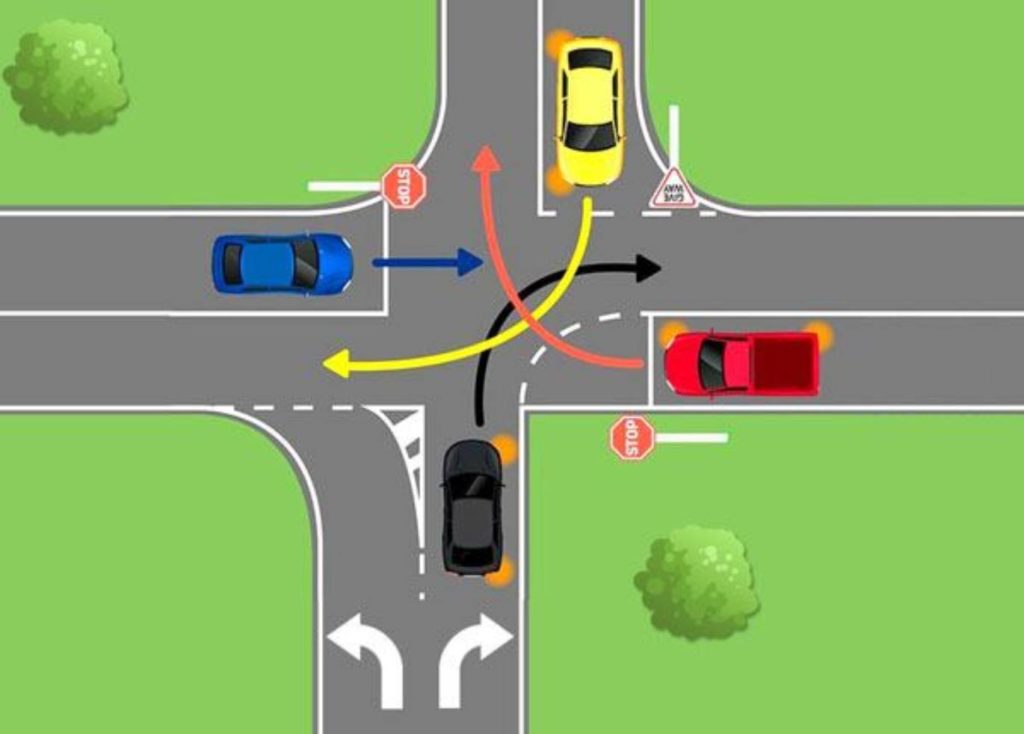 4 way intersection with traffic lights